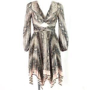 Zimmermann Cutout Pleated Long Sleeve Mini Dress Pink Neutral Size 4